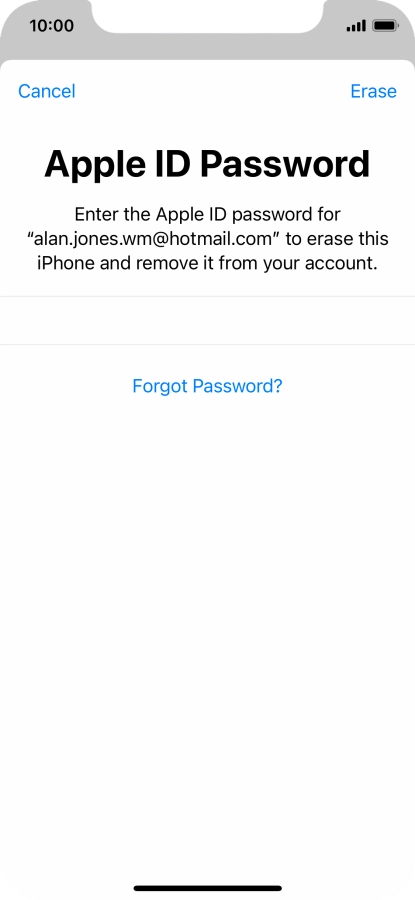 Key in the password for your Apple ID and press Erase. Wait a moment while the factory default settings are restored. Follow the instructions on the screen to set up your phone and prepare it for use.
