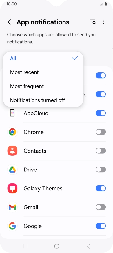 Press the required setting.