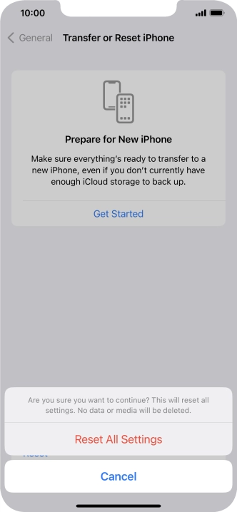 Press Reset All Settings. Wait a moment while the factory default settings are restored. Follow the instructions on the screen to set up your phone and prepare it for use. Press Reset All Settings. Wait a moment while the factory default settings are restored. Follow the instructions on the screen to set up your phone and prepare it for use.