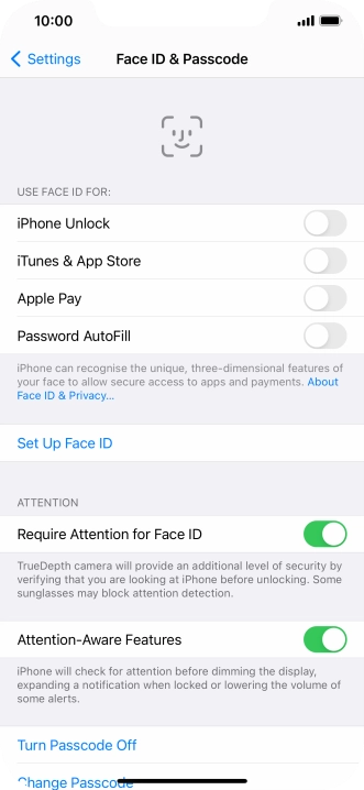 Press Turn Passcode Off and key in the phone lock code.