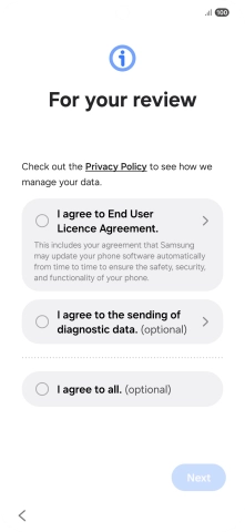 Press the fields next to the required settings to select them.
