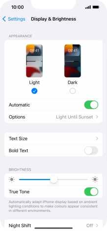 If you turn on the function, press Options and follow the instructions on the screen to select the required period of time for Dark Mode. If you turn on the function, press Options and follow the instructions on the screen to select the required period of time for Dark Mode.
