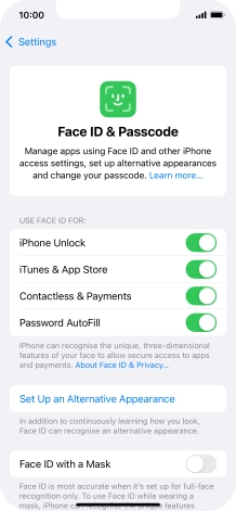 Press the indicators next to the required settings to turn them on or off.