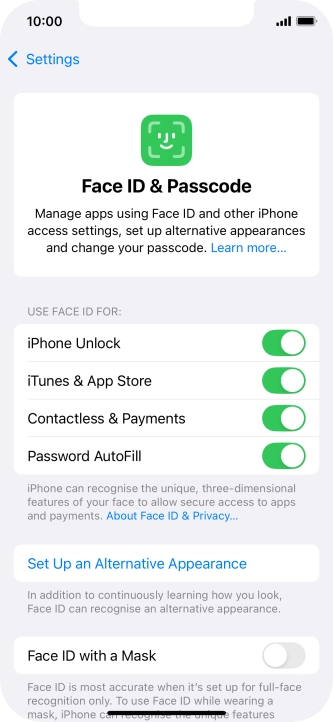 Press the indicators next to the required settings to turn them on or off.