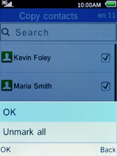 Select OK and press the Left selection key.