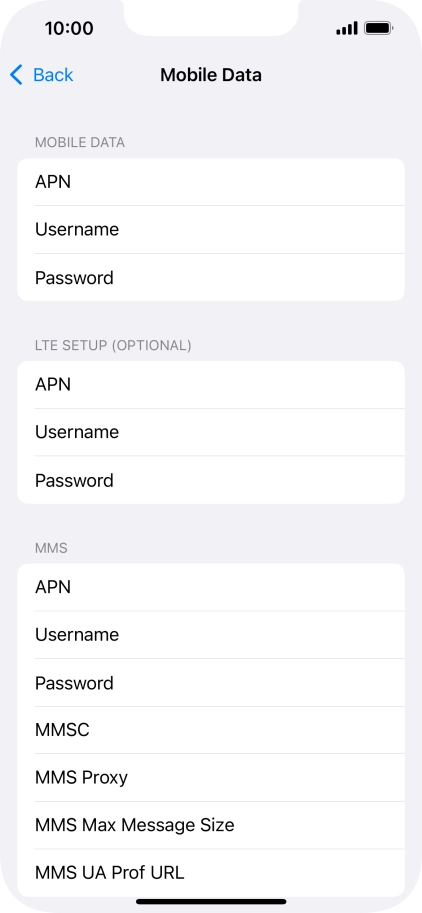 Press APN and key in live.vodafone.com.