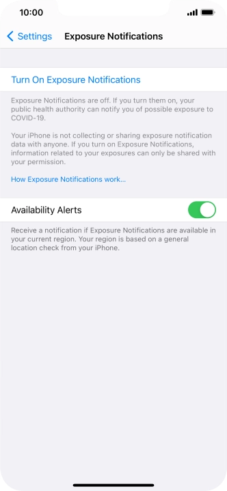 Press Turn On Exposure Notifications.