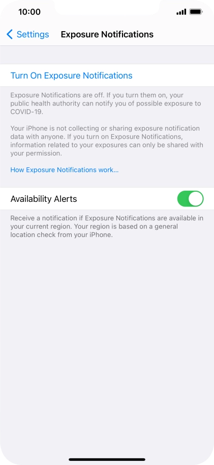 Press Turn On Exposure Notifications.