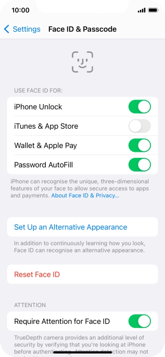 Press the indicators next to the required settings to turn them on or off.