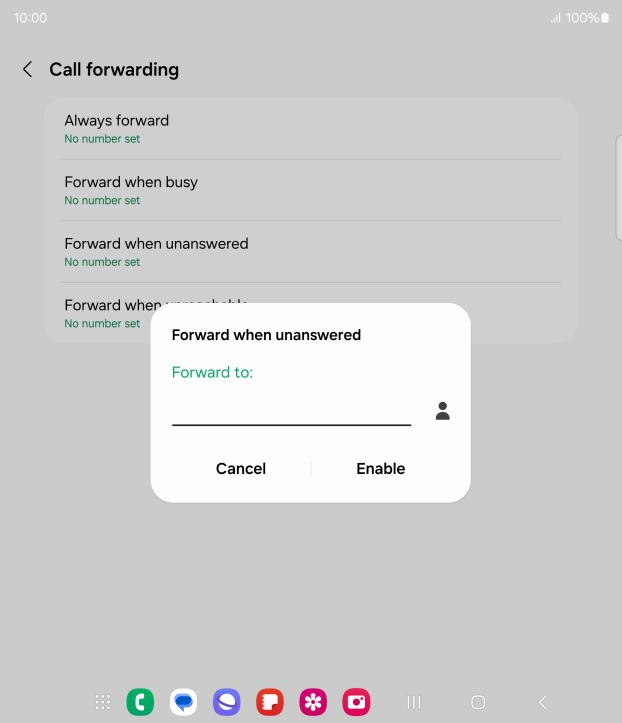 Key in (prefix) 5 (your phone number) and press Enable.