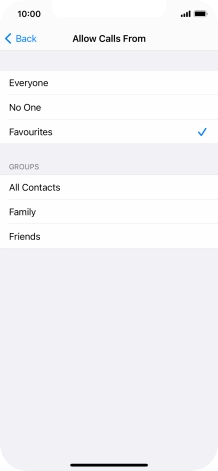 Press the required setting to select which contacts can call you even though Do Not Disturb is turned on.