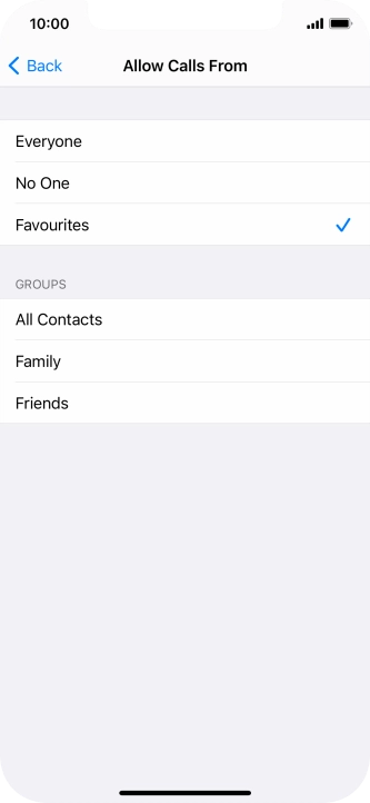 Press the required setting to select which contacts can call you even though Do Not Disturb is turned on.