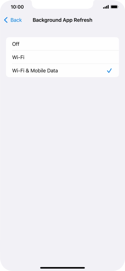 To turn off background refresh of apps, press Off.