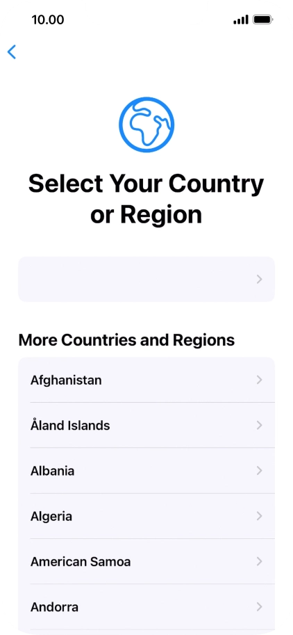 Press the required country or area.