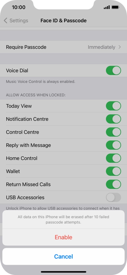 If you turn on the function, press Enable.