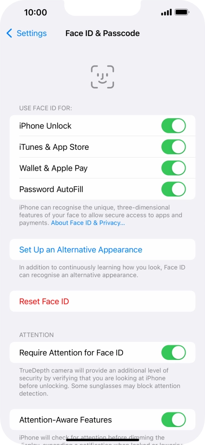 Press the indicators next to the required settings to turn them on or off.