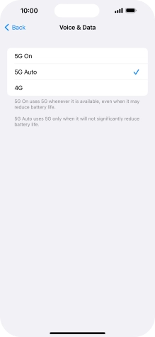 To turn on use of 5G primarily, press 5G On.