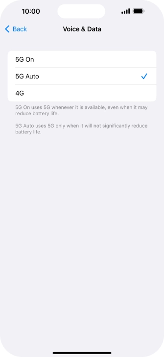 To turn on use of 5G primarily, press 5G On.