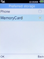 Select MemoryCard and press the Left selection key to save your pictures on the memory card.