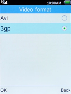 Select the required setting and press the Left selection key.
