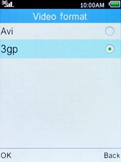 Select the required setting and press the Left selection key.