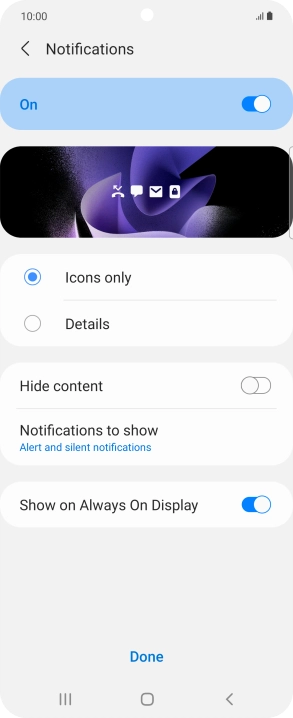 Press the indicators next to the required settings to turn them on or off.