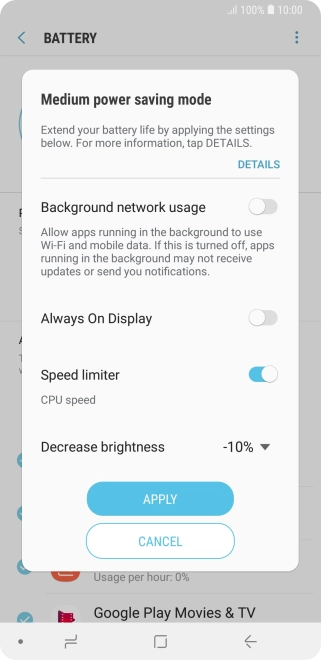 Press APPLY to turn on the function.