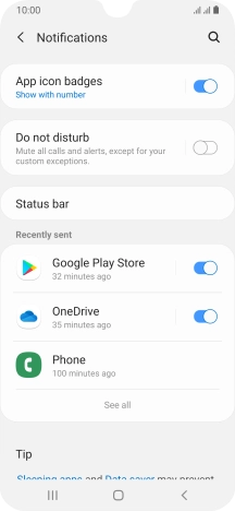 Press the indicators next to the required apps to turn the function on or off.
