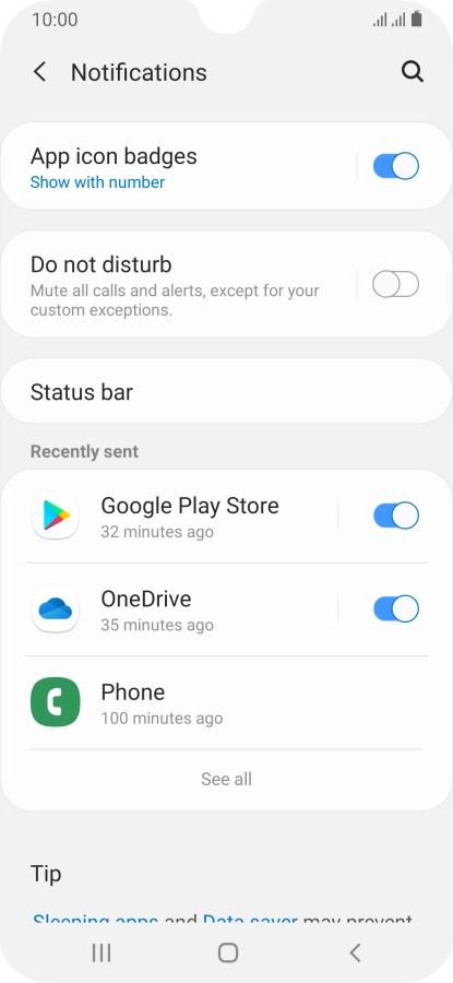 Press the indicators next to the required apps to turn the function on or off.