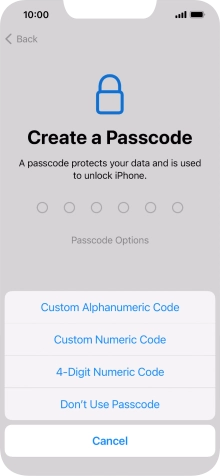 Follow the instructions on the screen to turn on use of phone lock code or press Don't Use Passcode.