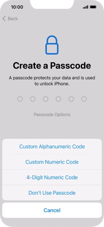 Follow the instructions on the screen to turn on use of phone lock code or press Don't Use Passcode.