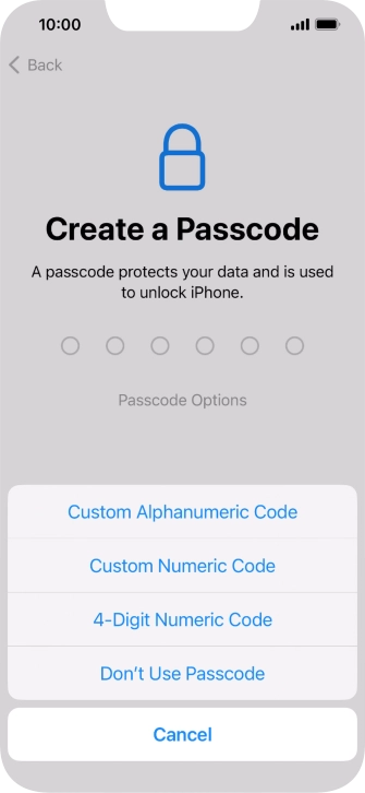 Follow the instructions on the screen to turn on use of phone lock code or press Don't Use Passcode.