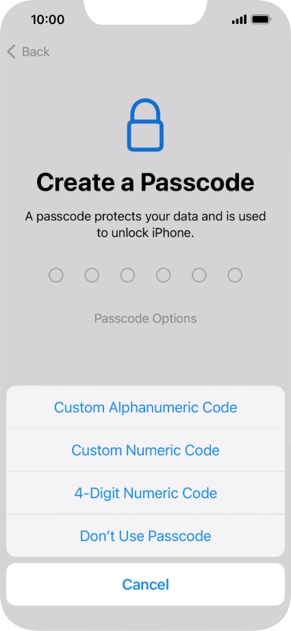 Follow the instructions on the screen to turn on use of phone lock code or press Don't Use Passcode.