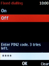 Key in the PIN2 and press the Navigation key.