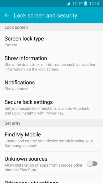 Press Screen lock type and key in the current phone lock code. Press Screen lock type and key in the current phone lock code.
