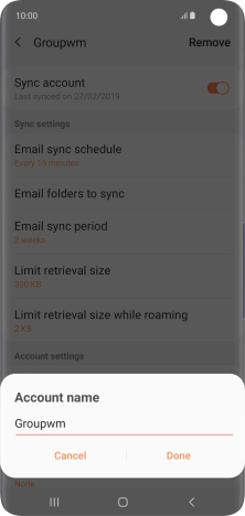 Key in the required name for the email account and press Done.