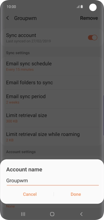 Key in the required name for the email account and press Done.