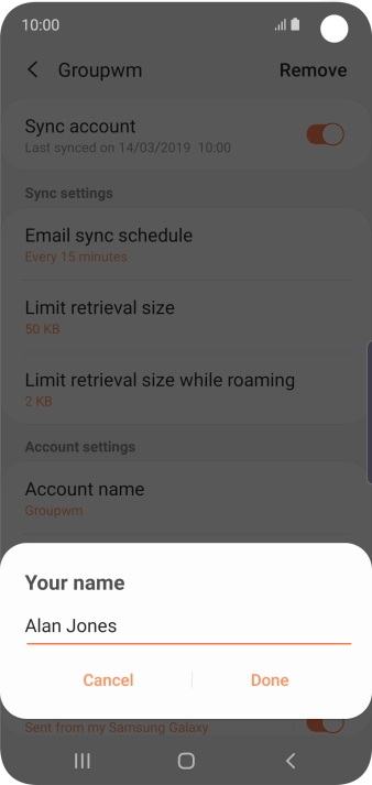 Key in the required name for the email account and press Done.