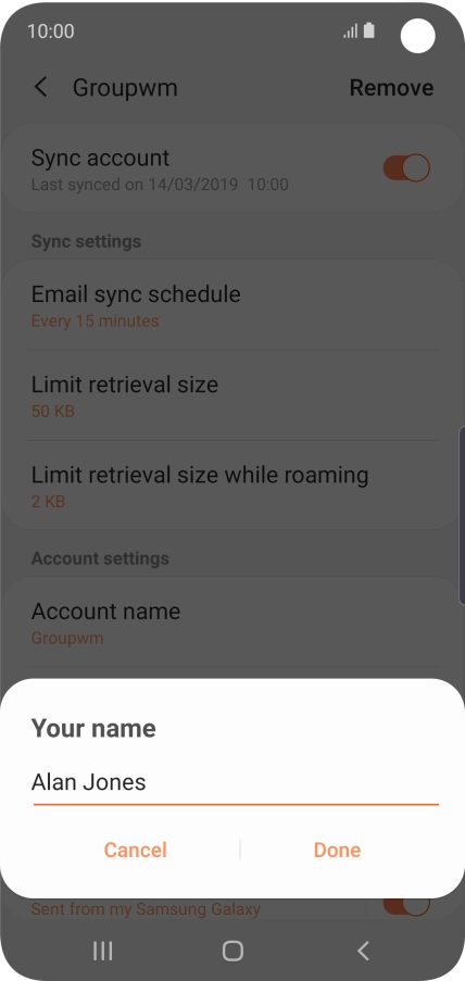 Key in the required name for the email account and press Done.