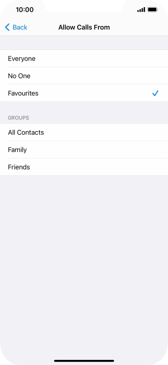Press the required setting to select which contacts can call you even though Do Not Disturb is turned on.