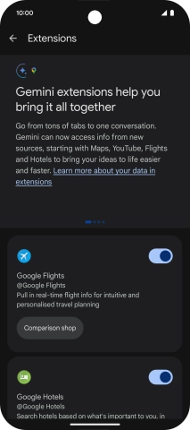 Press the indicator next to the required extension to turn on the function.