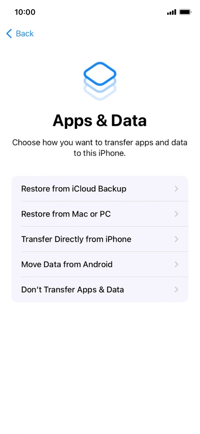 Press Don't Transfer Apps & Data and follow the instructions on the screen to finish the activation.