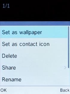 Select Share and press the Left selection key.