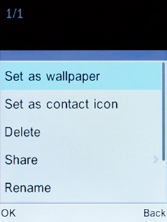 Select Share and press the Left selection key.