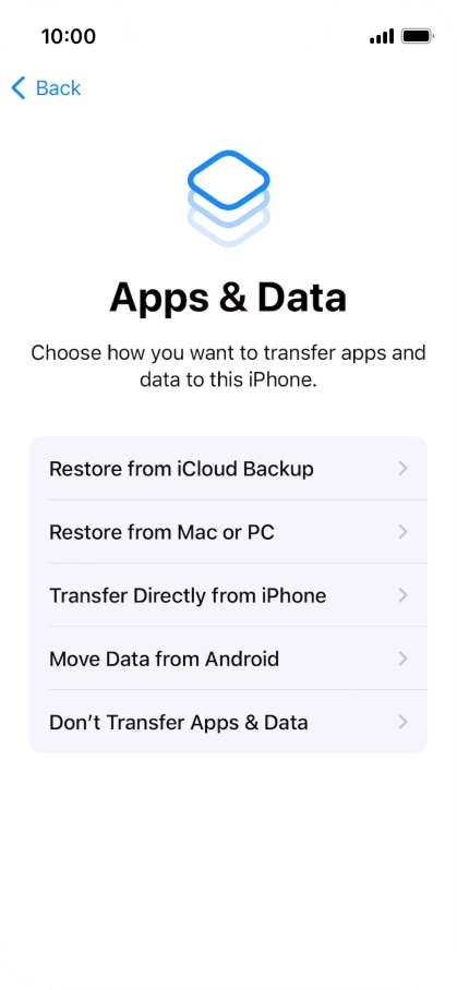Press Don't Transfer Apps & Data and follow the instructions on the screen to finish the activation.