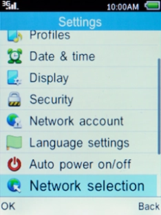 Select Network selection and press the Left selection key.