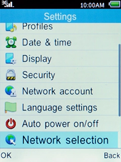 Select Network selection and press the Left selection key.