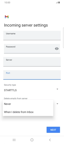 Press Never to keep email messages on the server when you delete them on your phone. Press Never to keep email messages on the server when you delete them on your phone.