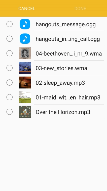 Press the required audio file.