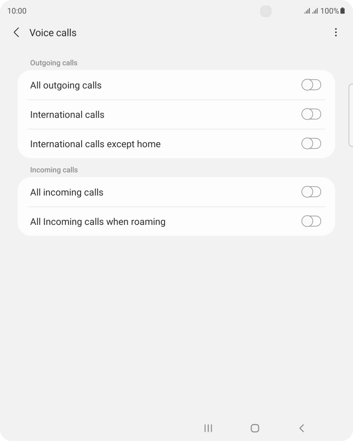Press the required barring type to turn the function on or off. Press the required barring type to turn the function on or off.